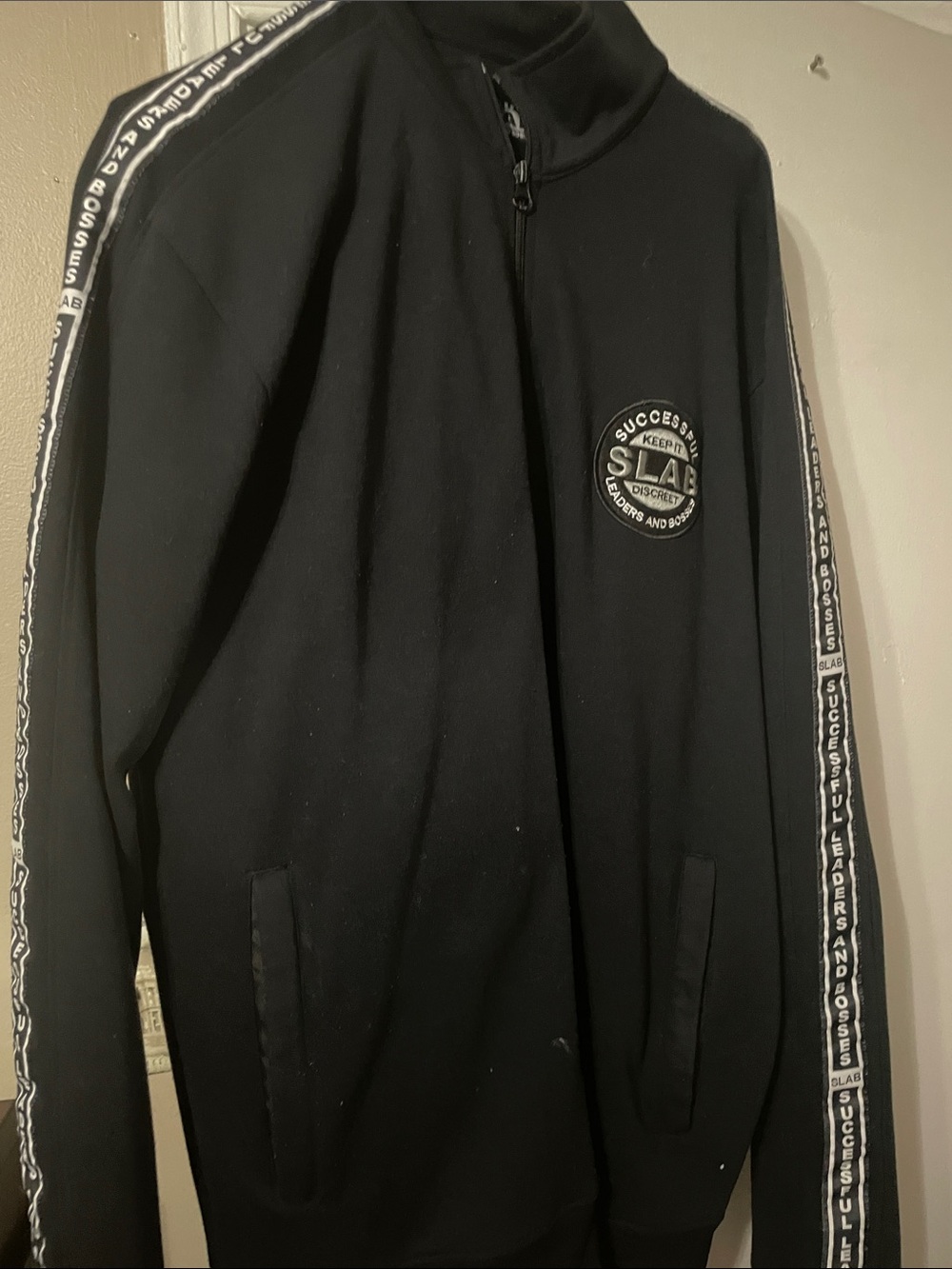 Men's Black Zip-Up Track Jacket with Branded Tape (Top & bottom)